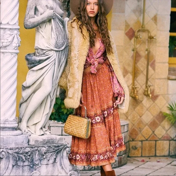 Boho floral gypsy skirt print maxi long blue - Picture 11 of 14